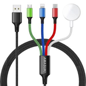 𝐔𝐩𝐠𝐫𝐚𝐝𝐞𝐝 Multi Charging Cable for Apple Watch Charger Magnetic Wireless Charger Nylon Braided USB C/Lighting/Micro Port Compatible with iWatch Series 9-1/iPhone 15 14/Galaxy Android-4FT