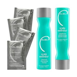 rewrite this title Malibu C Scalp Wellness Collection - Soothing Shampoo and Conditioner Hair Care Set for Dry Scalp - Formulated with Vitamin C Antioxidant Complex - Travel Size Scalp Remedy Packets Included (33.8 oz)