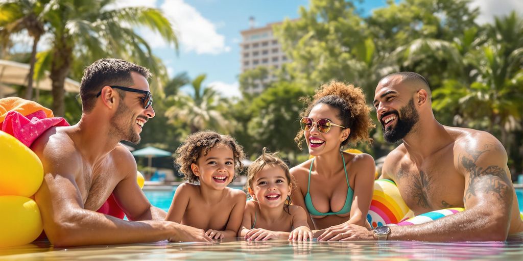 Family enjoying pool time at a Dallas resort.