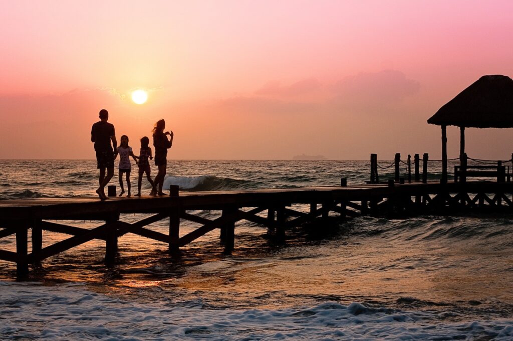 family, pier, nature