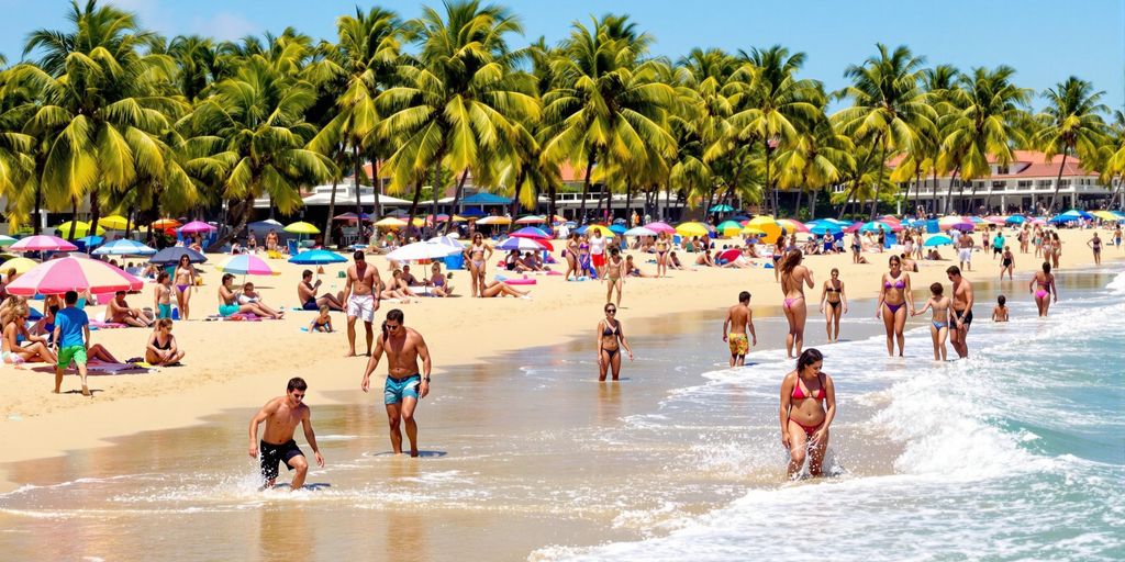 Families enjoying beach fun in Puerto Vallarta.