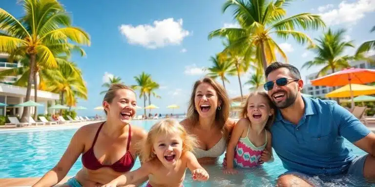 Family enjoying a fun day at an all-inclusive resort.