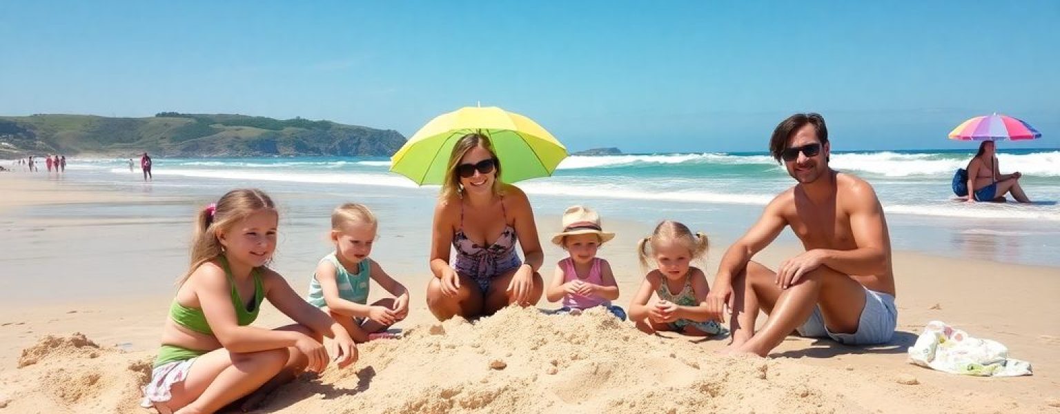 Family enjoying a sunny beach day on the East Coast.