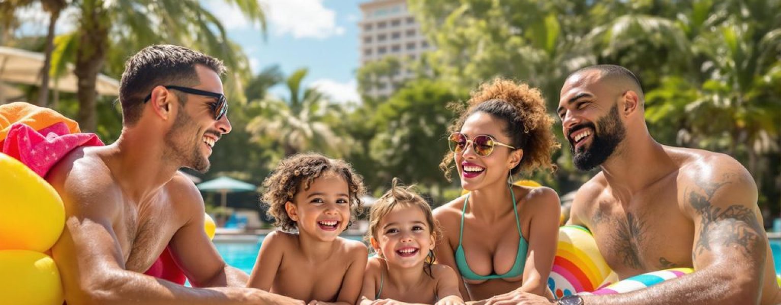 Family enjoying pool time at a Dallas resort.