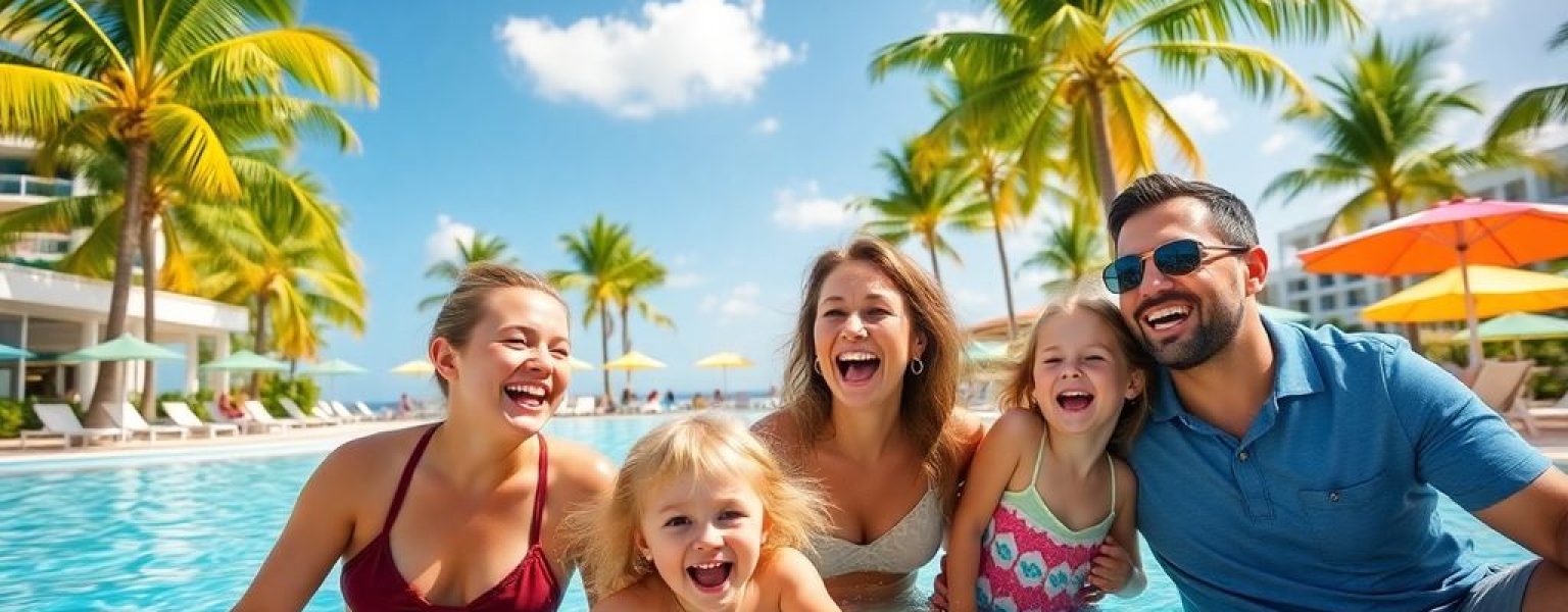 Family enjoying a fun day at an all-inclusive resort.